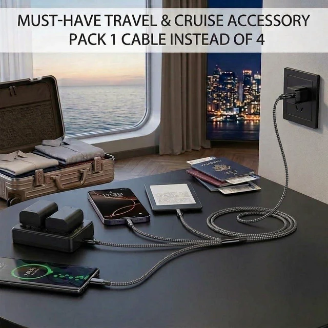 Alt view image 3 of 7 - 4 in 1 Multi Charging Cable 4ft 2 Pack Braided MFi Certified Charger Cable