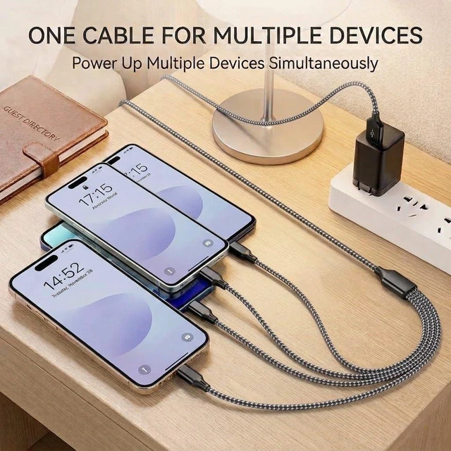 Alt view image 6 of 7 - 4 in 1 Multi Charging Cable 4ft 2 Pack Braided MFi Certified Charger Cable