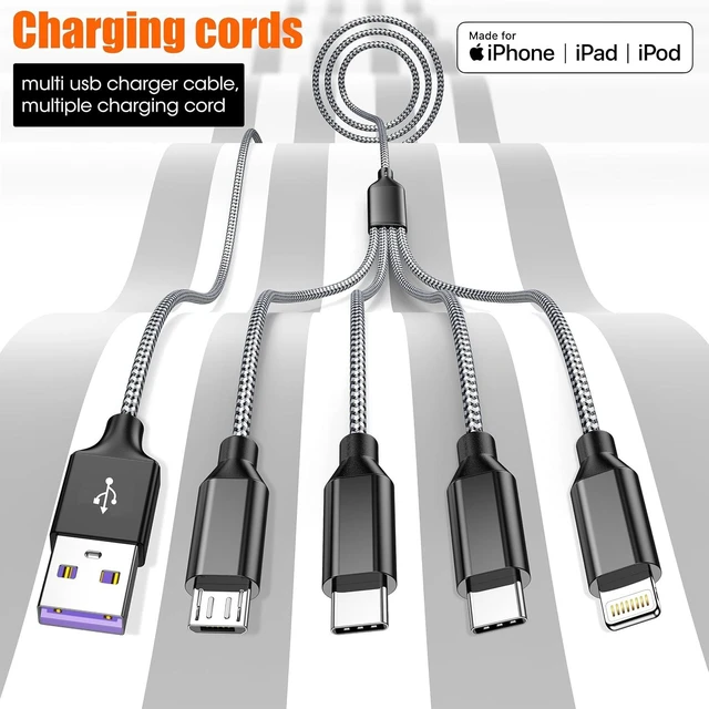 Alt view image 7 of 7 - 4 in 1 Multi Charging Cable 4ft 2 Pack Braided MFi Certified Charger Cable