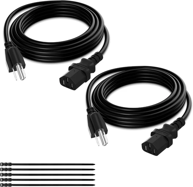 Main image of 3-Prong Replacement Power Cord 10 Ft/2 Pack Heatproof Flexible Durable AC Device Power Cable for Appliance Computer TV Monitor Printer ETL Listed 18AWG 125V 10A with Ties