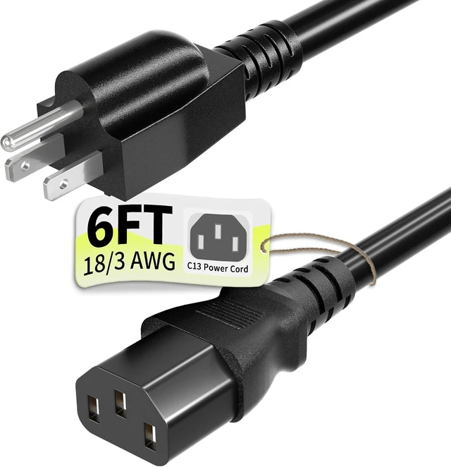 Main image of Universal 6ft(1.8m) Power Cord 3-Prong Pure Copper ETL Black