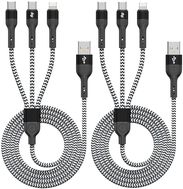 Main image of 3 in 1 Multiple Charging Cable 2Pack 4Ft Multi Chargers Cord for All Devices Braided USB A to C A to Lightning/Type C Ports Universal Charger Cable for iPhone Series//Tablets/PS and More