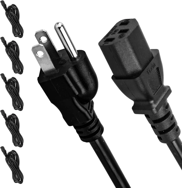 Main image of 5 Pack 3-Prong Replacement Computer Power Cord 6FT AC Power Cord Cable