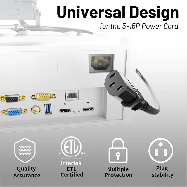 Alt view image 7 of 7 - Universal 6ft(1.8m) Power Cord 3-Prong Pure Copper ETL Black