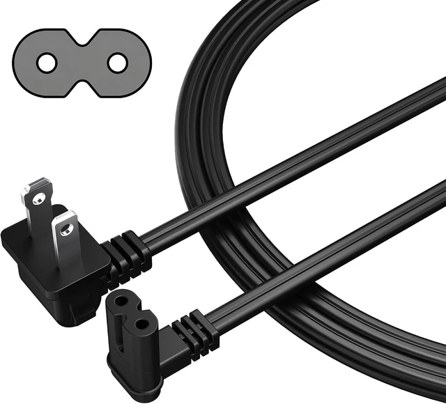 Main image of Non-Polarized 2-Prong Replacement TV Power Cord 15 Ft 90 Degree 1-15P to IEC 320 C7 Up/Down Angled Figure 8 AC Supply Cable for Smart TV LCD LED Xbox 18/2 AWG-ETL-Black