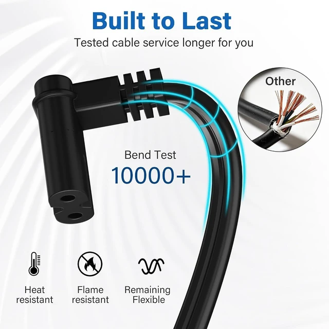 Alt view image 3 of 6 - Non-Polarized 2-Prong Replacement TV Power Cord 15 Ft 90 Degree 1-15P to IEC 320 C7 Up/Down Angled Figure 8 AC Supply Cable for Smart TV LCD LED Xbox 18/2 AWG-ETL-Black