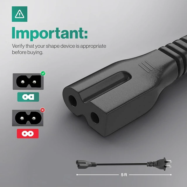 Alt view image 3 of 7 - Chanzon 10Ft Vizio Power Cord 7A 125V 2 Prong NEMA-1-15P IEC320-C7 Plug