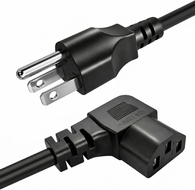 Main image of 3 Prong 5ft AC Power Cord Right Angle 90 Degree Plug C13 Power Cable Replacement for TV PC Monitor and Computer