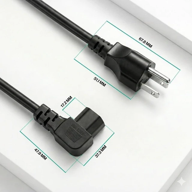 Alt view image 7 of 7 - 3 Prong 5ft AC Power Cord Right Angle 90 Degree Plug C13 Power Cable Replacement for TV PC Monitor and Computer