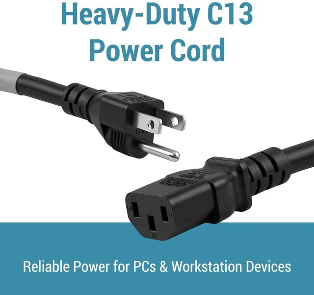 Alt view image 2 of 7 - Heavy Duty AC Power Cord 10ft (3m) 14 AWG NEMA 5-15P to C13