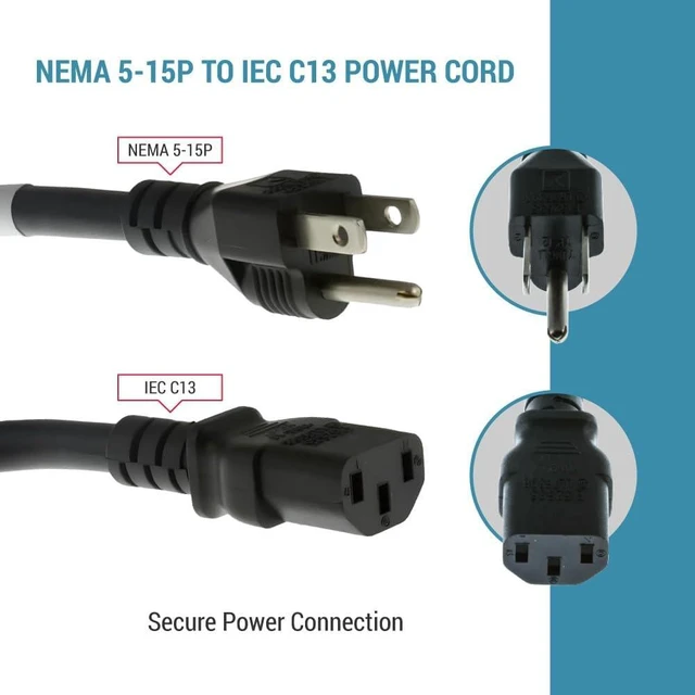 Alt view image 4 of 7 - Heavy Duty AC Power Cord 10ft (3m) 14 AWG NEMA 5-15P to C13