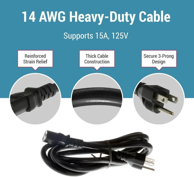 Alt view image 5 of 7 - Heavy Duty AC Power Cord 10ft (3m) 14 AWG NEMA 5-15P to C13