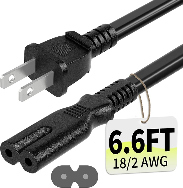 Main image of Universal 6.6ft(2m) Power Cord 2-Prong Pure Copper ETL Black
