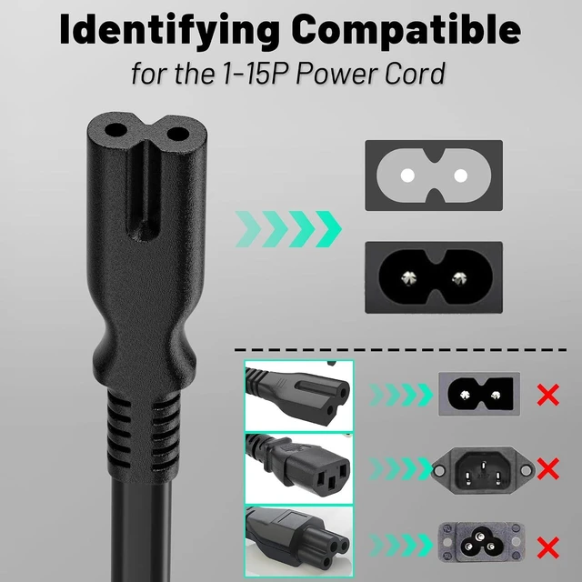 Alt view image 3 of 7 - Universal 6.6ft(2m) Power Cord 2-Prong Pure Copper ETL Black