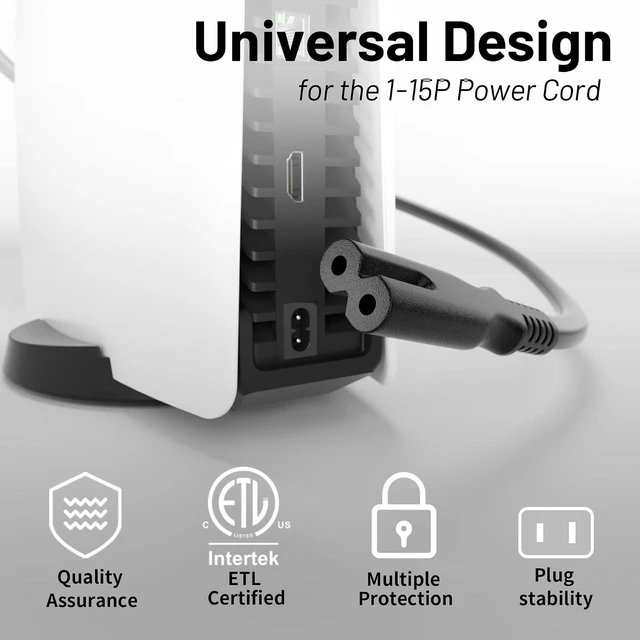 Alt view image 7 of 7 - Universal 6.6ft(2m) Power Cord 2-Prong Pure Copper ETL Black