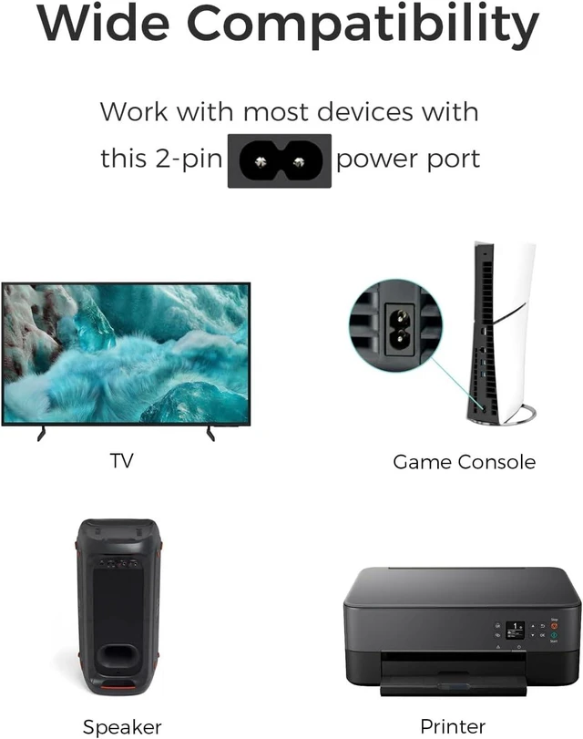 Alt view image 7 of 7 - Power Cord for Xbox Series S/X Xbox One S/X PS5/PS4/PS3 Slim