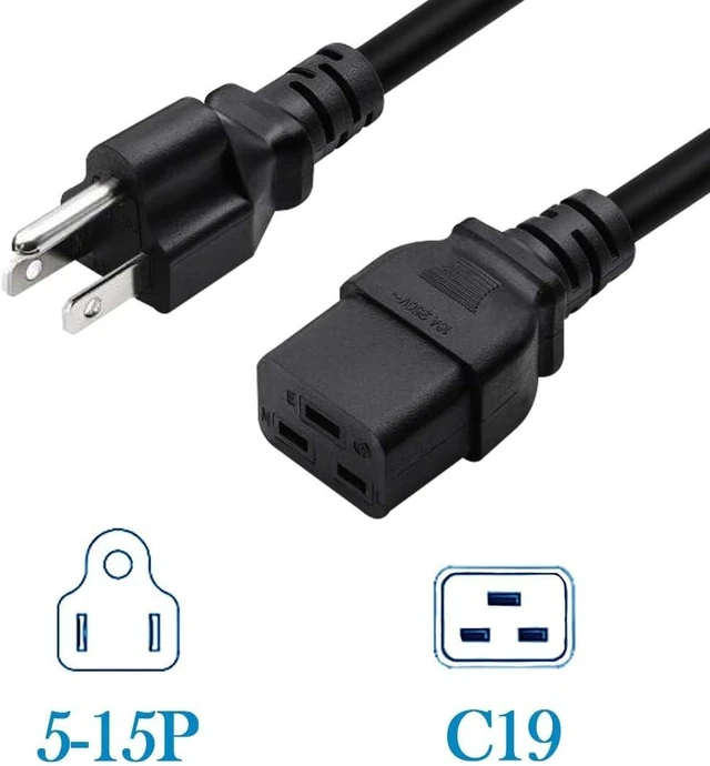 Alt view image 3 of 7 - 3.2ft/1M Nema 5-15P to IEC320 C19 Power Cable