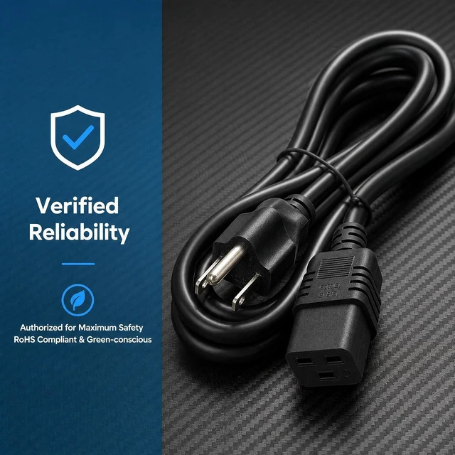 Alt view image 5 of 7 - 3.2ft/1M Nema 5-15P to IEC320 C19 Power Cable