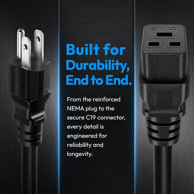 Alt view image 6 of 7 - 3.2ft/1M Nema 5-15P to IEC320 C19 Power Cable
