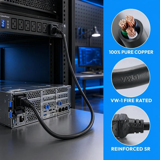 Alt view image 7 of 7 - 3.2ft/1M Nema 5-15P to IEC320 C19 Power Cable