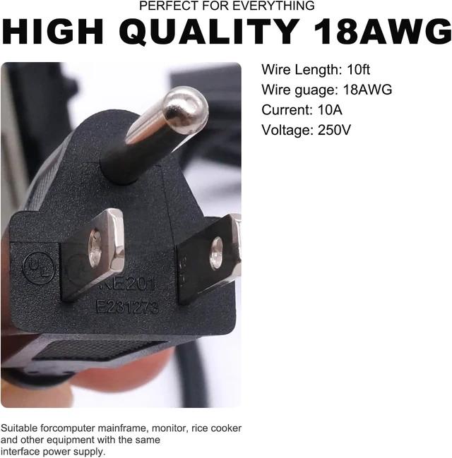 Alt view image 4 of 5 - 10FT AC Power Cord for ION Block Rocker ION Pathfinder 2 3 4 280 320 ION Taiater Speakers ION Total Pa Supreme/Premier Monster Rockin Rolle 2 3 4 360 Universal 3 Prong Charging Cable Replacement