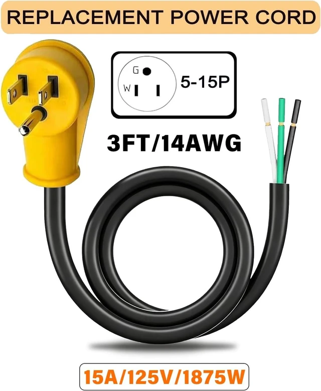 Alt view image 2 of 7 - 3FT 14AWG 3 Prong Replacement Power Cord 15A 125V NEMA 5-15P Plug UL Listed