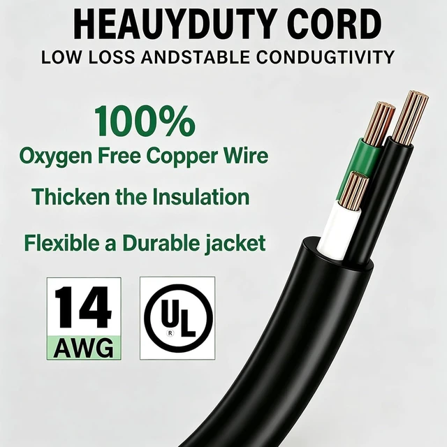 Alt view image 3 of 7 - 3FT 14AWG 3 Prong Replacement Power Cord 15A 125V NEMA 5-15P Plug UL Listed