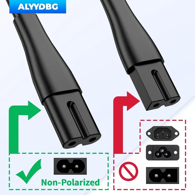 Alt view image 2 of 6 - 2 Prong Non-Polarized IEC C7(Figure 8) AC Power Cord Replacement by