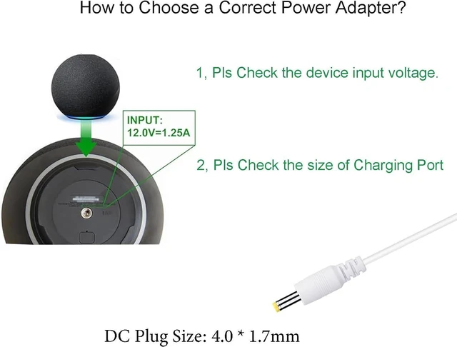 Alt view image 2 of 7 - White Power Cord Replacement for Alexa Dot 3rd/ 4th Gen/ 5th Gen Plug 15W