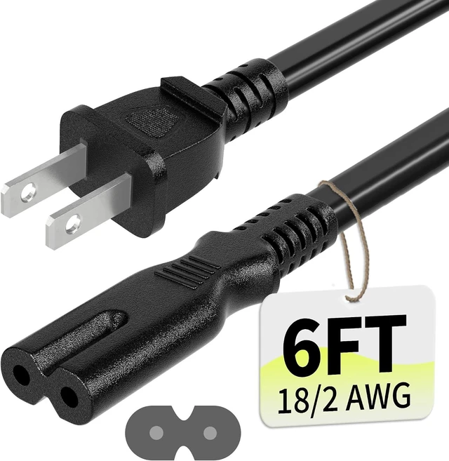 Main image of Universal 6ft(1.8m) Power Cord 2-Prong Pure Copper ETL Black
