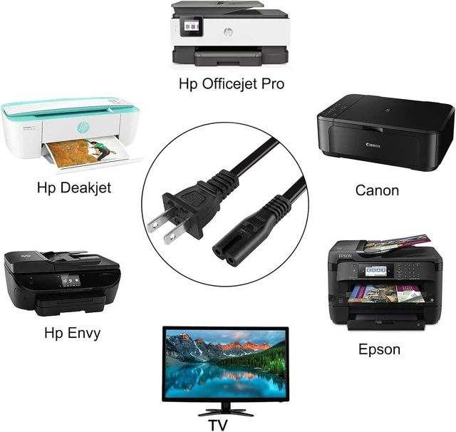Alt view image 4 of 4 - Printer Power Cord for HP OfficeJet Pro/Envy/DeskJet/Photosmart Series 2 Prong Power Cable Replacement