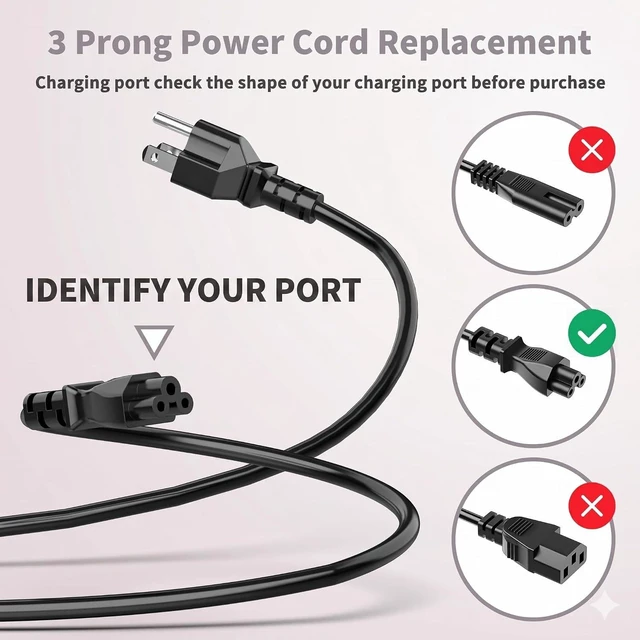 Alt view image 2 of 7 - 6ft 3 Prong Laptop Power Cord Mickey Mouse Cable NEMA 5-15P to IEC C5
