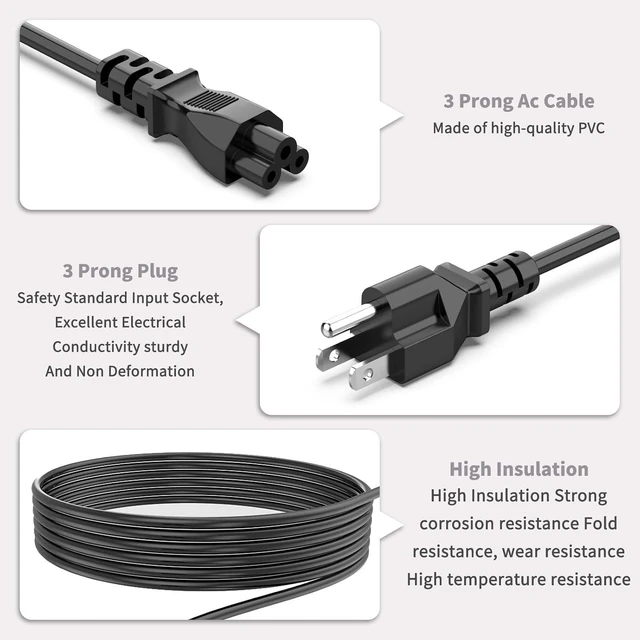 Alt view image 5 of 7 - 6ft 3 Prong Laptop Power Cord Mickey Mouse Cable NEMA 5-15P to IEC C5