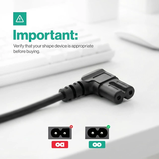Alt view image 2 of 7 - AC 90 Degree Right Angle 2 Prong TV Power Cord Replacement 5ft L Shaped Angled IEC C7 TV Cable for TCL Hisense Vizio Insignia Sharp Toshiba