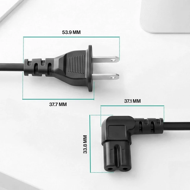 Alt view image 7 of 7 - AC 90 Degree Right Angle 2 Prong TV Power Cord Replacement 5ft L Shaped Angled IEC C7 TV Cable for TCL Hisense Vizio Insignia Sharp Toshiba