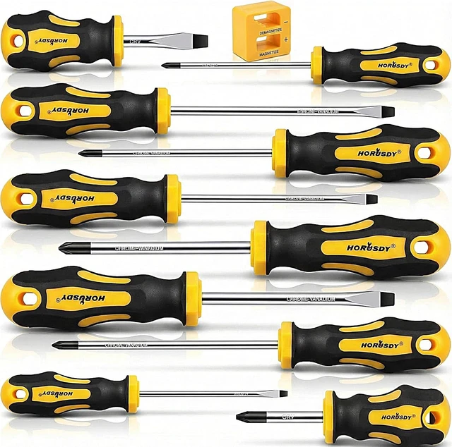 Main image of 11-Pieces Magnetic Screw driver Magnetic 5 Phillips and 5 Flat Head Tips for Fastening and Loosening Seized