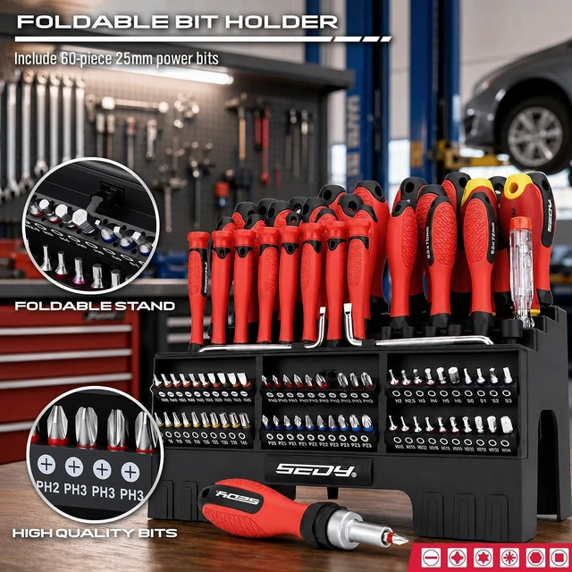Alt view image 7 of 7 - 101-Piece Magnetic Screwdriver Set with 60 Bits Ratchet and Storage Rack