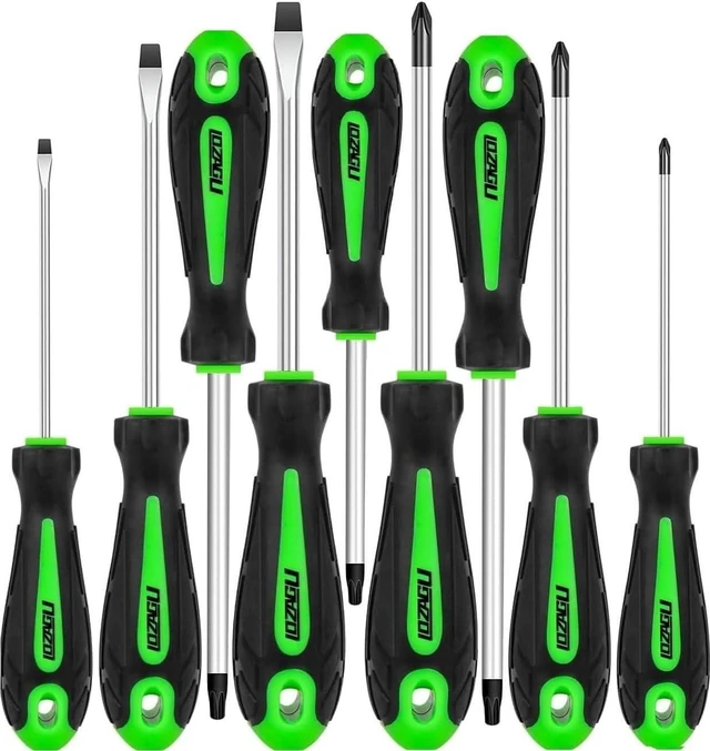 Main image of 9-Piece Magnetic Tip Screwdrivers Set 3 Phillips 3 Flat Head and 3 Torx Screw Driver Set Kit Professional Cushion Grip Hand Tools Set