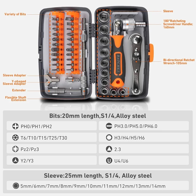 Alt view image 2 of 7 - Ratcheting Screwdriver Set: 38-in-1 Ratchet Screwdriver Tools Versatile Magnetic Tools for Mechanics and DIY Enthusiasts (2880A)