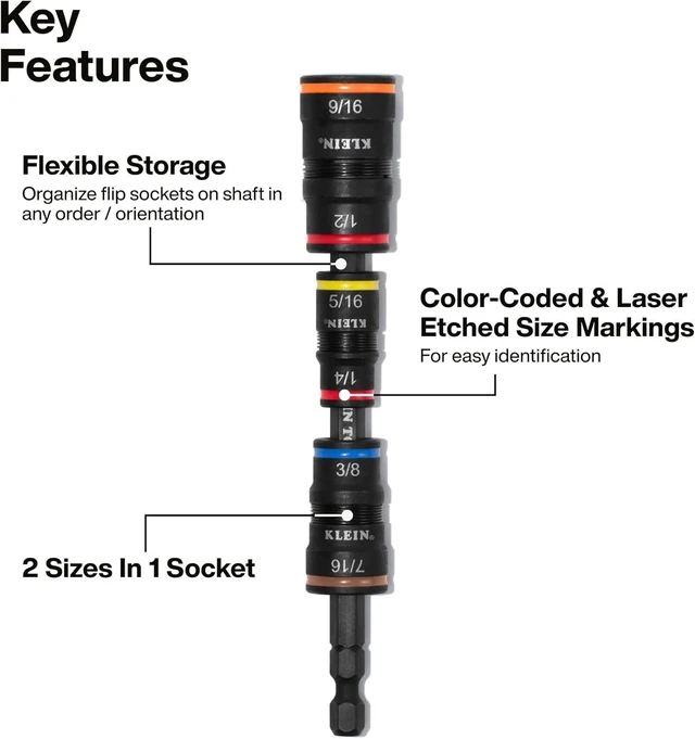Alt view image 3 of 7 - Klein Tools 32303HD Impact Driver Set 20-in-1 SAE Impact Rated Sockets and Screwdriver Tool with Phillips Slotted Square and Torx Tips