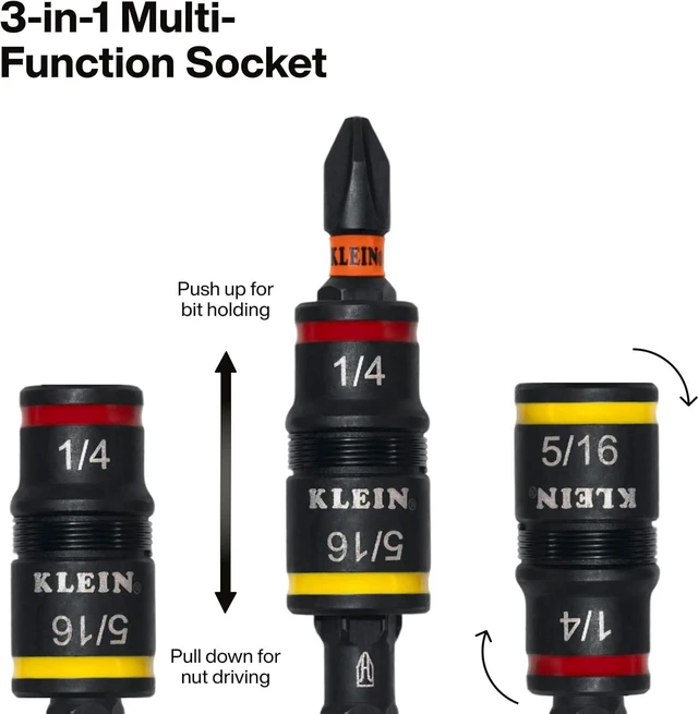 Alt view image 4 of 7 - Klein Tools 32303HD Impact Driver Set 20-in-1 SAE Impact Rated Sockets and Screwdriver Tool with Phillips Slotted Square and Torx Tips