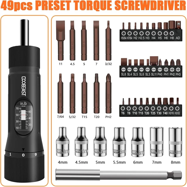 Alt view image 6 of 7 - 49Pcs Preset 1/4 Drive Torque Screwdriver with S2 Bits