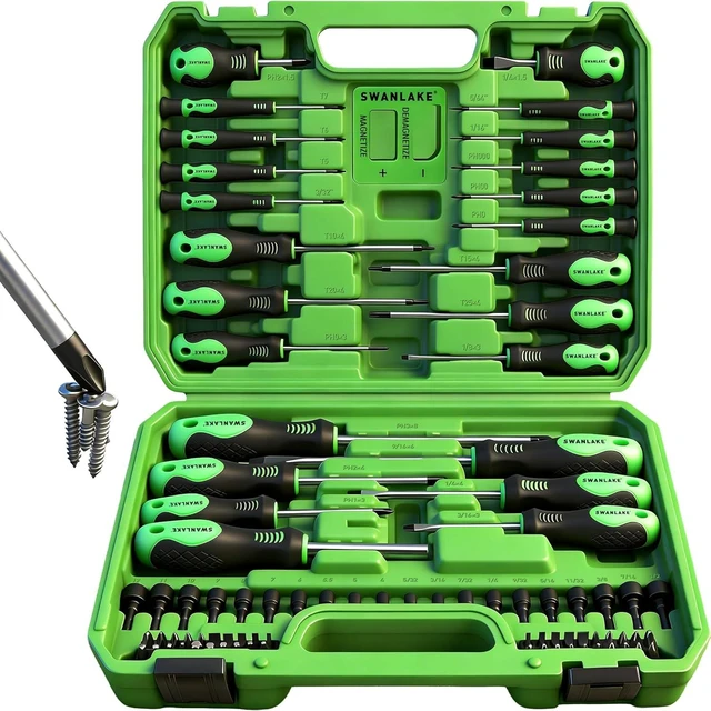 Main image of SWANLAKE 86PCS Magnetic Screwdriver Set Includes Slotted/Phillips/Torx Mini Precision Screwdriver Replaceable Screwdriver Bits and nut drivers With Sturdy tool box