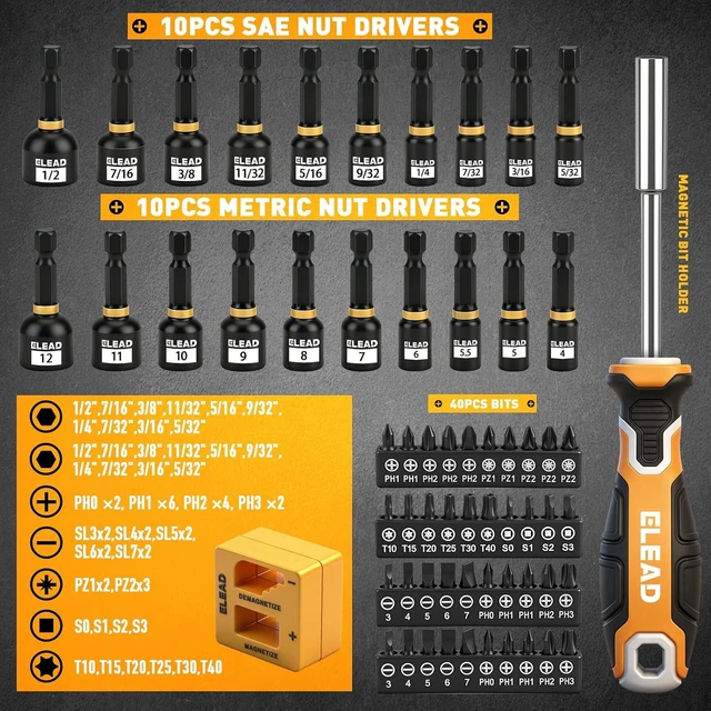 Alt view image 4 of 7 - 86-Piece Magnetic Screwdriver Set Torx/Slotted/Phillips Precision Screwdrivers SAE & Metric Magnetic Nut Driver Set Screwdriver Bits Bit Holder with Sturdy Tool Box