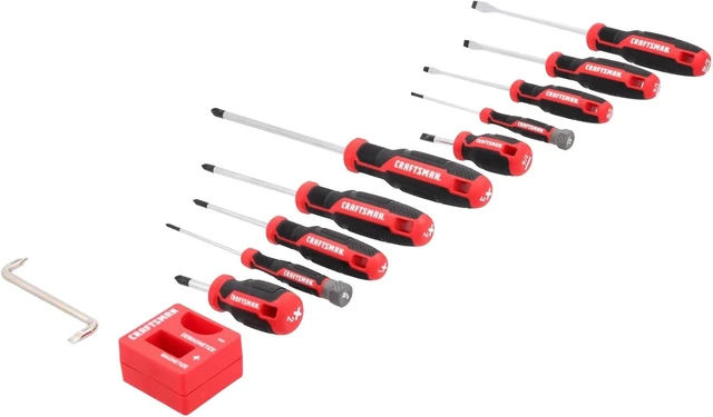 Alt view image 2 of 3 - Screwdriver Set 12 Pc Includes Flat Head and Phillips Screwdrivers Offset Magnetizer/Demagnetizer (CMHT65130)