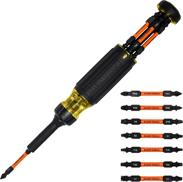 Main image of Klein Tools 32315HD 15-in-1 Multi-Bit Ratcheting Screwdriver Impact-Rated 7 Double-Ended ProFlex Torsion Zone Tips 1/4-Inch Nut Driver 8-Piece