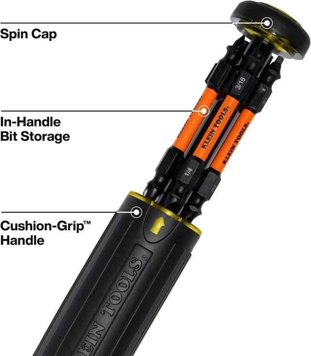 Alt view image 5 of 7 - Klein Tools 32315HD 15-in-1 Multi-Bit Ratcheting Screwdriver Impact-Rated 7 Double-Ended ProFlex Torsion Zone Tips 1/4-Inch Nut Driver 8-Piece