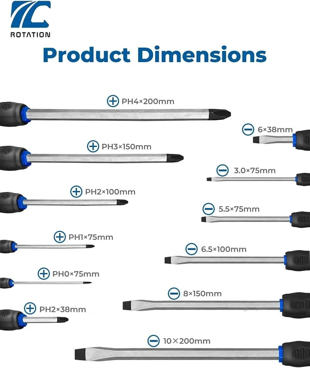 Alt view image 6 of 7 - 12pc Magnetic Screwdriver Set with Go-Thru Steel Blades