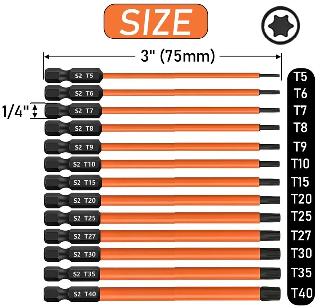 Alt view image 2 of 7 - 13pcs Torx Screwdriver Bit Set T5-T40 Magnetic Torx Head Drill Bits 3 Inch