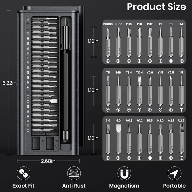 Alt view image 2 of 7 - 38-in-1 Precision Screwdriver Set Mini Professional Tiny Repair Tool Kit for Phone Computer Watch Laptop PS5 Xbox Switch Macbook Ring Doorbell Eyeglass Electronic Gifts Gadgets for Men